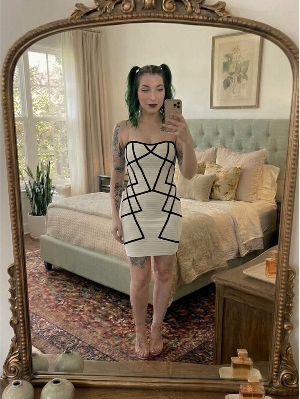 NWT WOW Couture Strapless Geometric Cage Bandage Dress White Black Size Small
